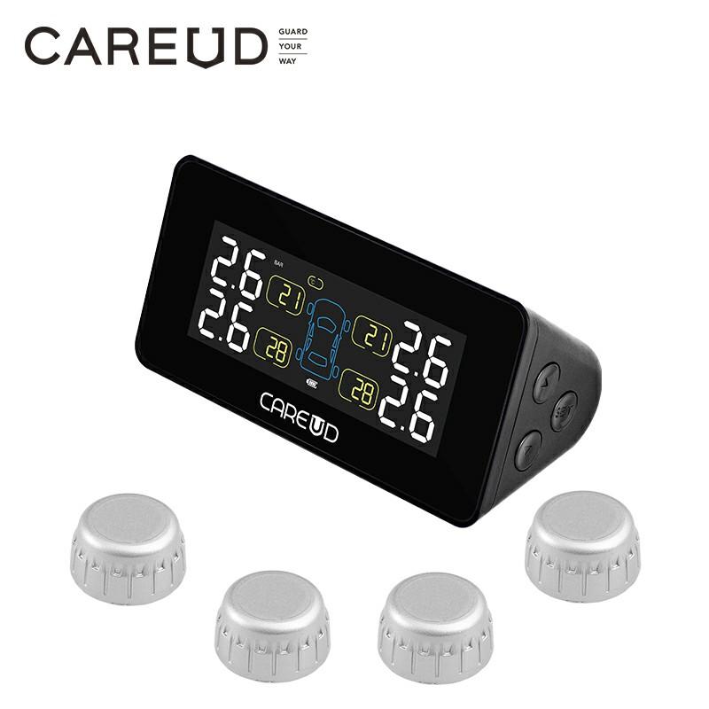 

CAREUD Solar Car Wireless Tire Pressure Monitoring System With 4 Internal/External Sensors LCD Display Accurate measurement data 812-WF-Sliver