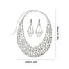 Contemporary Hollow Circle Design Studs Earrings With Matching Dainty Chain Necklace Rhinestones Set for Women Grils