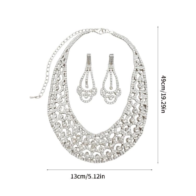 Contemporary Hollow Circle Design Studs Earrings With Matching Dainty Chain Necklace Rhinestones Set for Women Grils
