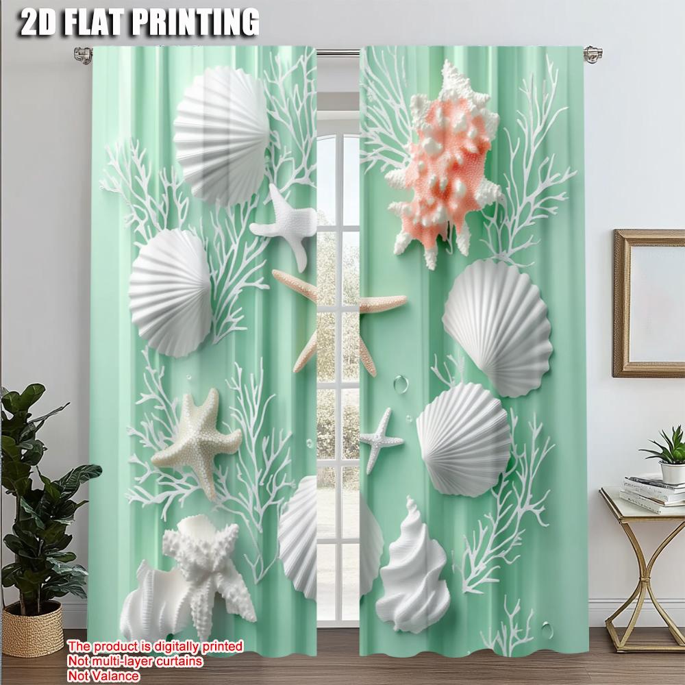 

2pcs, Curtain Popular 2D print Beautiful Shell Versatile Fabric (without rod) Stuff Clearance Use for Room, Kitchen, Study, 52.50 × 116.00 cm 2 pcs