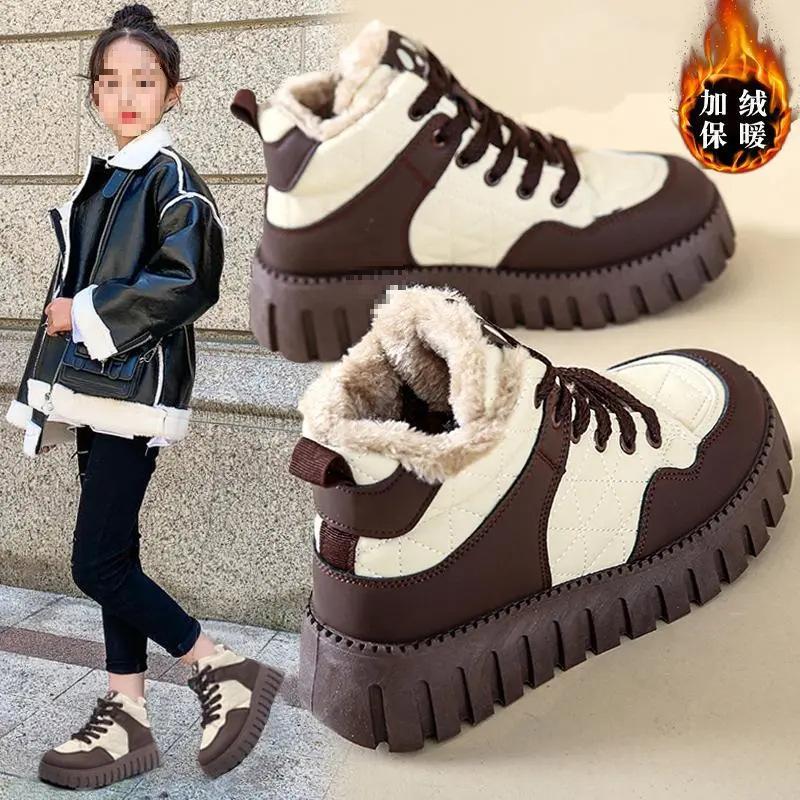 Girls Snow Boots Winter 2025 Fleece Thickened Medium and Older Children's Cotton Shoes Large Cotton Shoes Medium and Older Children's Girls Cotton