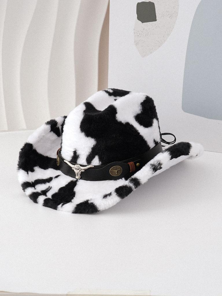 Cow cowboy hat women's autumn and winter new fashion plush woolen hat Internet celebrity hat top hat