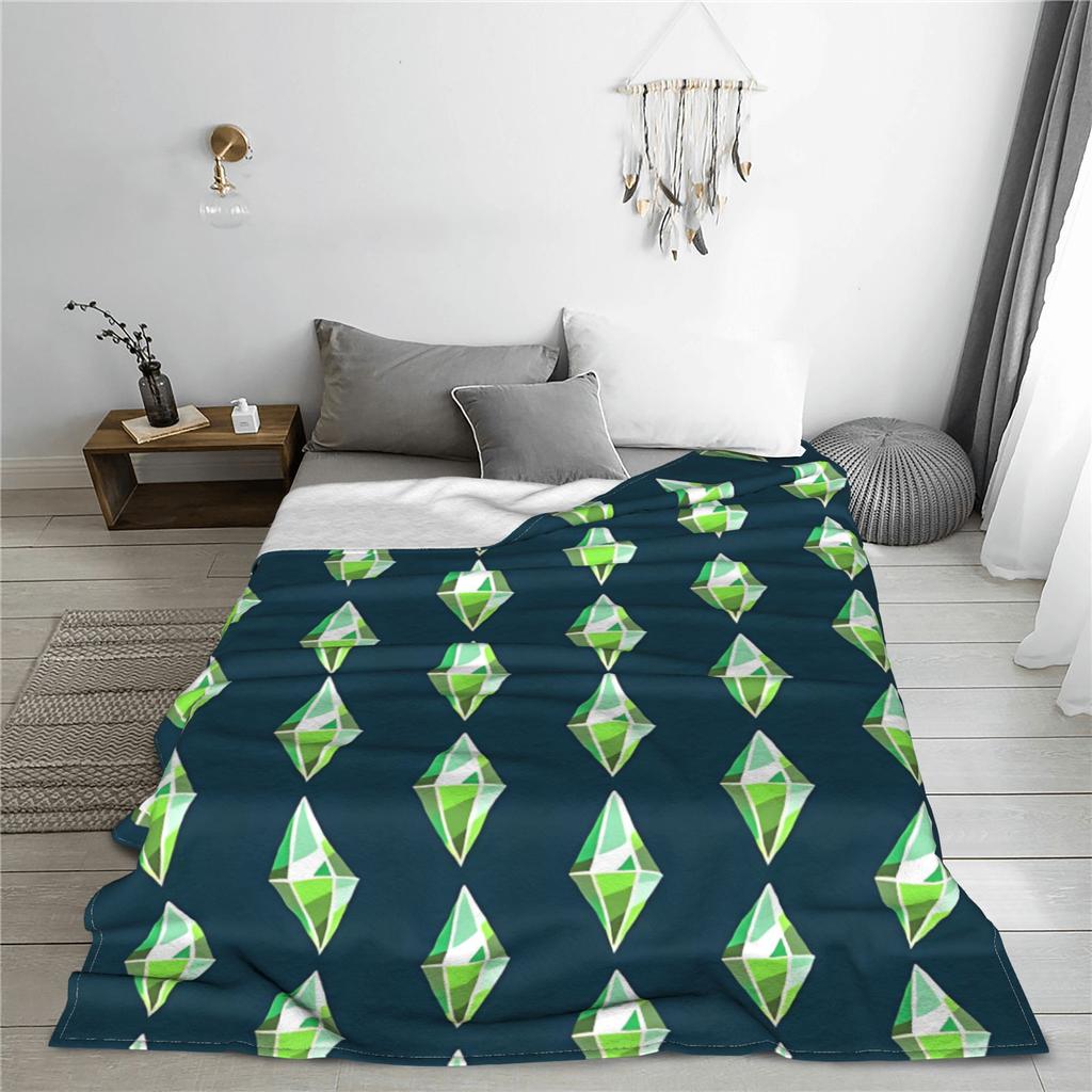 Sims 4 Plumbob Gra Wideo Koc Flanelowy Plumbob Kreskówka Zabawny Koc Rzutowy do Domu 150*125cm Pluszowy Cienki Kołdra Ciepła