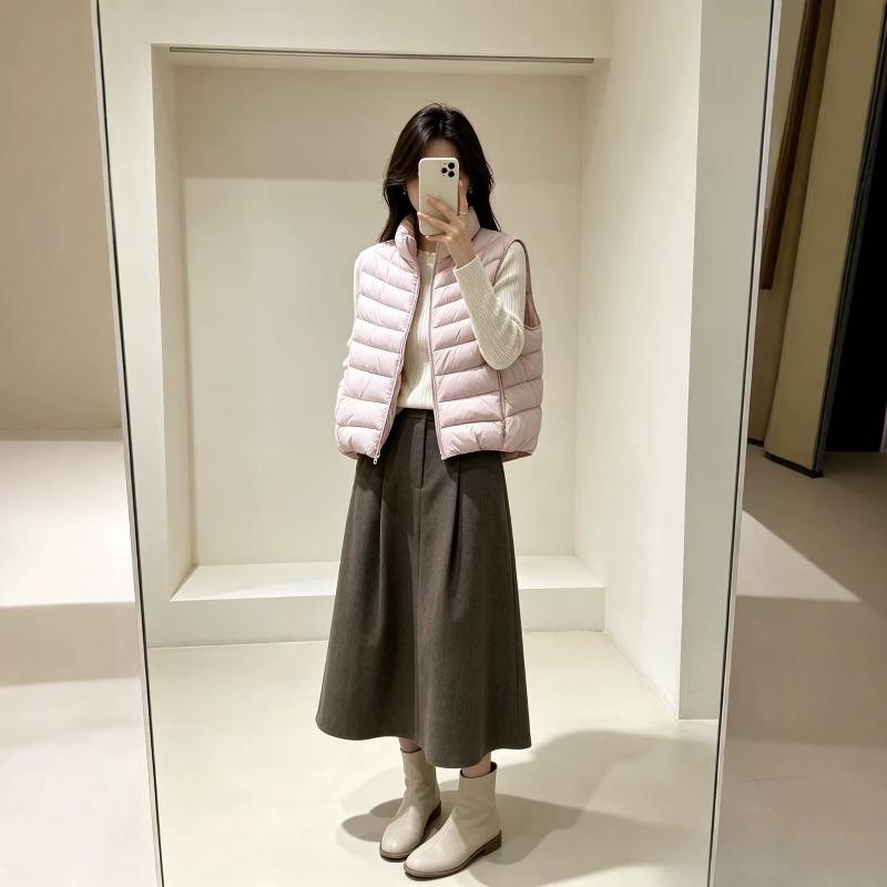 Korean stand-up collar ribs down vest women, winter new loose vest simple women's sleeveless top