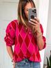 2025 Autumn/Winter Women's Casual Round Neck Color Block Print Sweater - Warm Long Sleeve Top