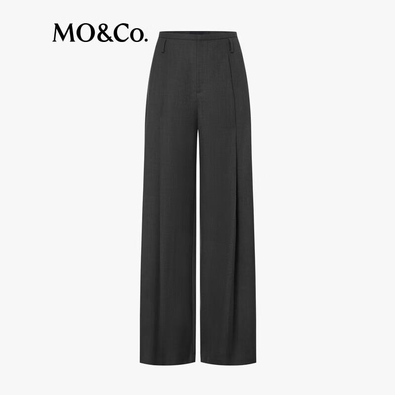 MO&Co. Women's Wool-Blend Pleated Wide-Leg Low-Rise Trousers