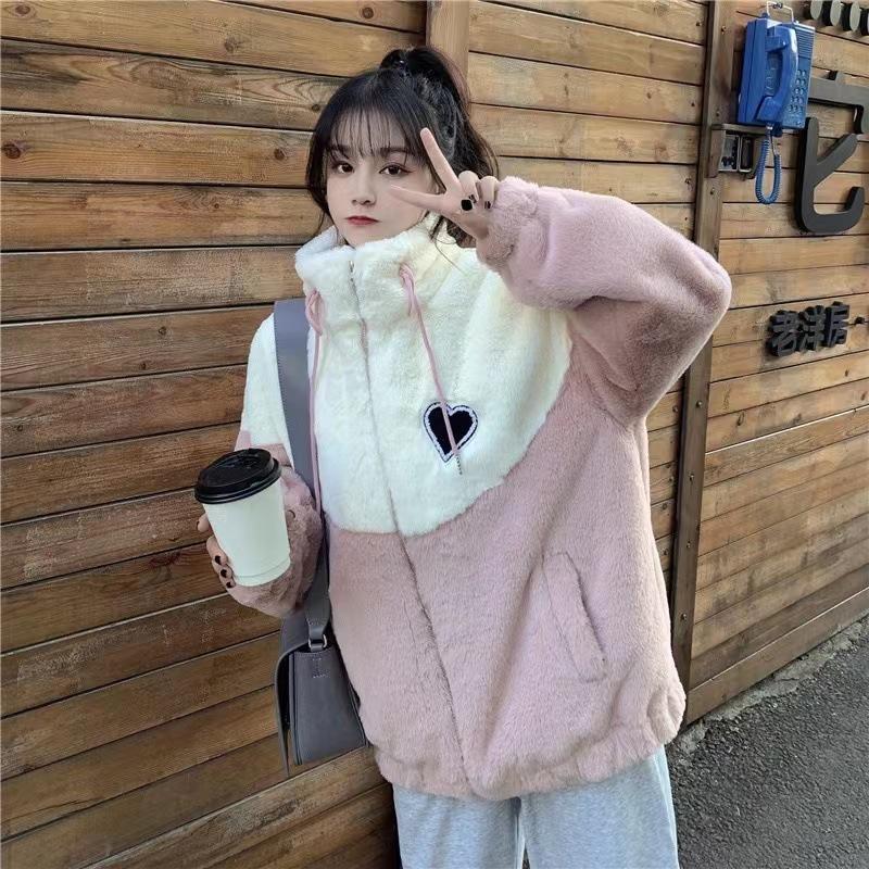 Lamb Fur Coat Girl Autumn and Winter Clothing New Style Junior High School Students Korean Loose Thickened Cotton Clothing