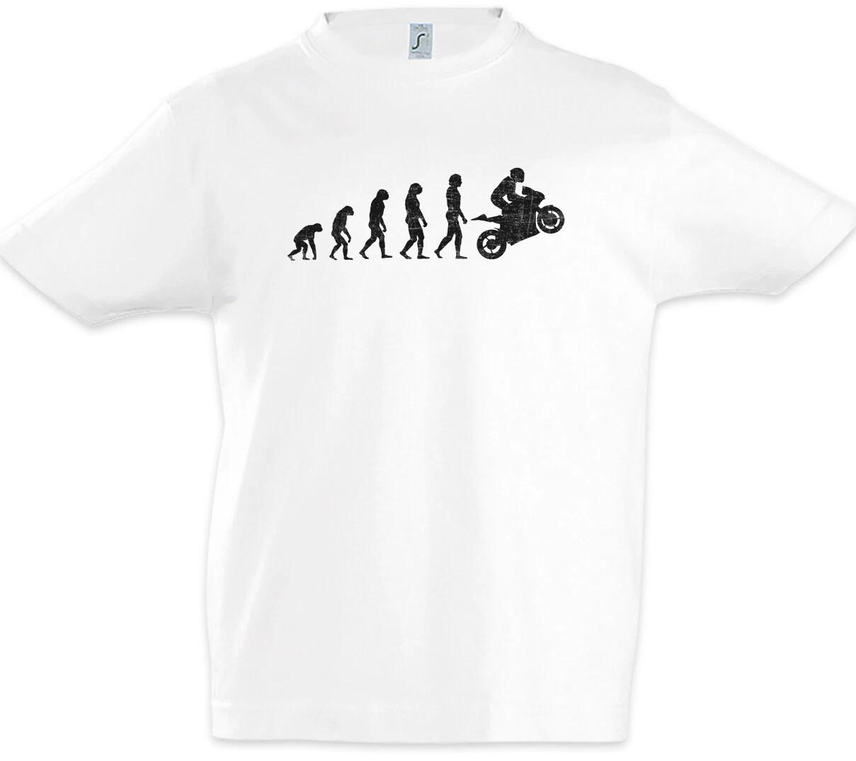 Motorcycle Evolution Boys kids boys T-Shirt Human Fun Driver Motocross Biker Bike Club 130