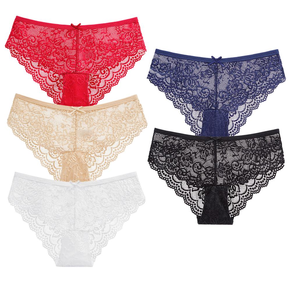 Damen Baumwollslips M-2XL Damen Patchwork Spitze Unterwäsche Sexy Hüftslips Damen Bequeme Unterhosen 5 Stück/Set