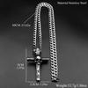 Gothic Stainless Steel Skull Wood Textured Cross Pendant Necklace For Men Women Punk Hip Hop Silver Color Chain Party Jewelry