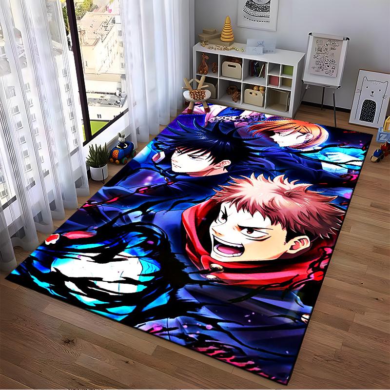 Anime Style Carpet with Vibrant Characters in Dynamic Action Scene Suitable for use as an anti-slip for living room bedroom sofas