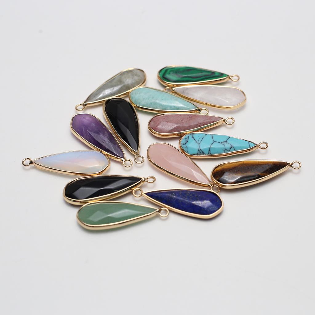 3Pcs, Faceted Natural Stone Crystal Lapis Lazuli Amethyst Gemstone Pendant, Boho Handmade Long Water Drop Charms for Jewelry Making DIY Crafts 13×35mm