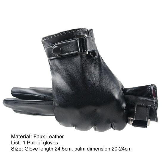 1 Pair Winter Cycling Gloves Faux Leather Touch Screen Anti-slip Thermal Scratch Resistant Windproof Warm Plush Thicken Winter Mittens for Camping