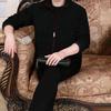 1 Set Jacket Pants Set Solid Color Zipper Autumn Winter Ribbed Cuff Coat Drawstring Pants for Daily Wear
