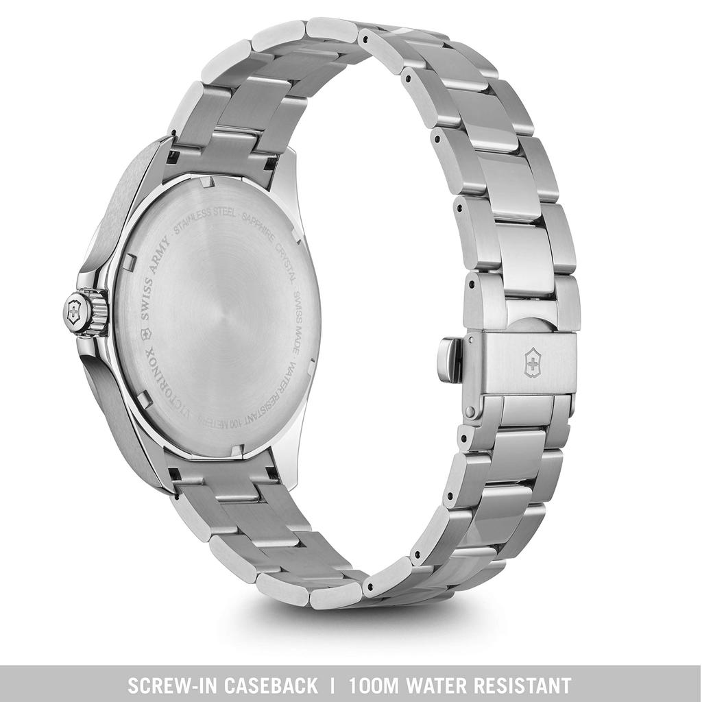 VICTORINOX Uhr FIELDFORCE Edelstahlgehäuse Blaues Zifferblatt Edelstahlarmband Geschenk 241851 (316L) [