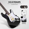 Donner Electric Guitar Beginner Set ST Type SSH Pickup Arrangement 39 Inches Full Size Poplar Wood Mini Amplifier Black 7 Piece Accessory Set