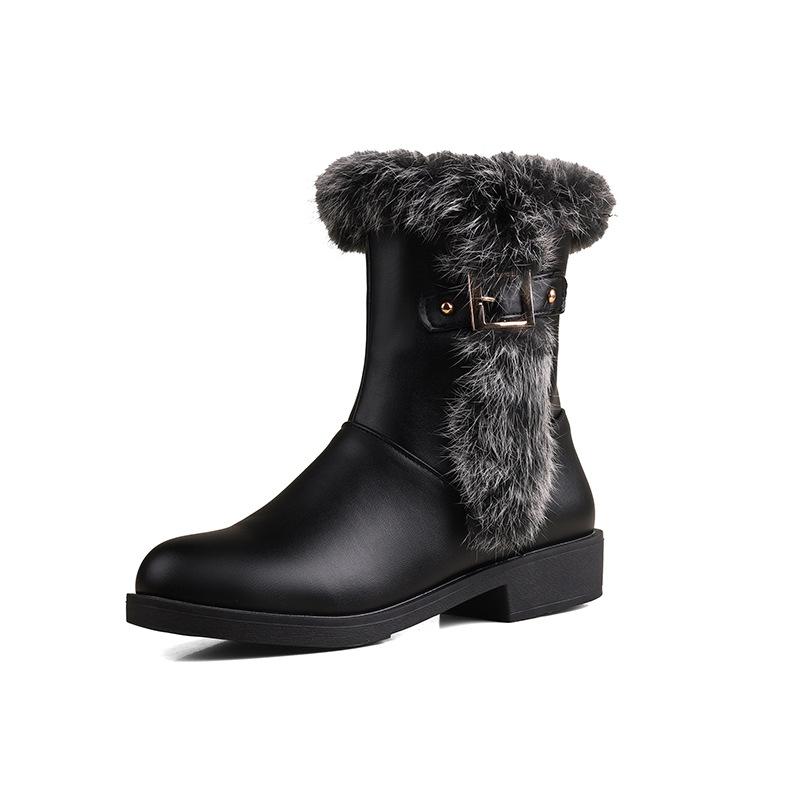 - Large size winter flat heel black fluffy boots, thick bottom comfortable, European and American warm