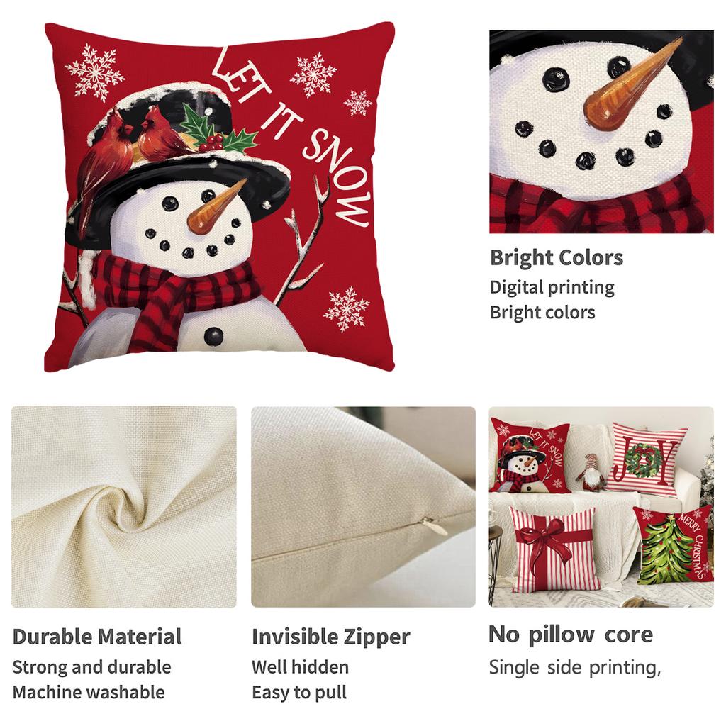 1 \ 4pcs Christmas Pillow Cover Snowman, Elderly, Printed Pattern Cushion Cover, Suitable for Room Living Room, (No Pillow Core)