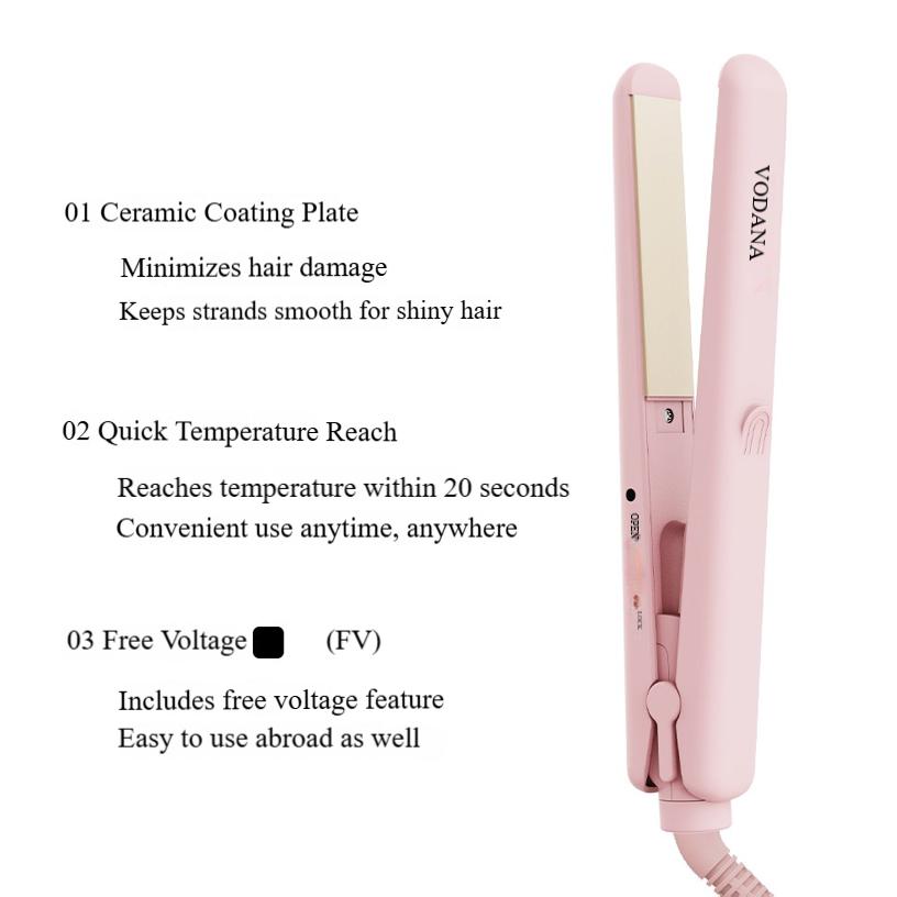 VODANA Mini Fer à Lisser de Poche - [STYLING CHEVEUX CORÉEN] Redresseur de Cheveux Céramique Portable avec Tension Universelle & Pochette de Voyage