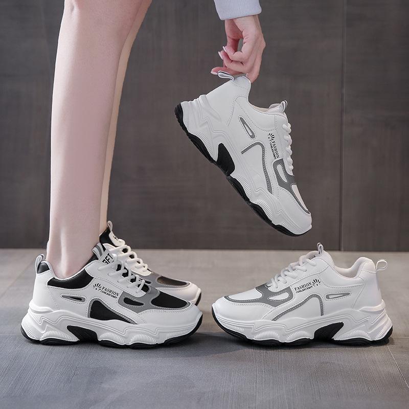 Sneakers spring, autumn and winter new color matching thick-soled dad shoes ins trendy leather surface breathable casual running shoes