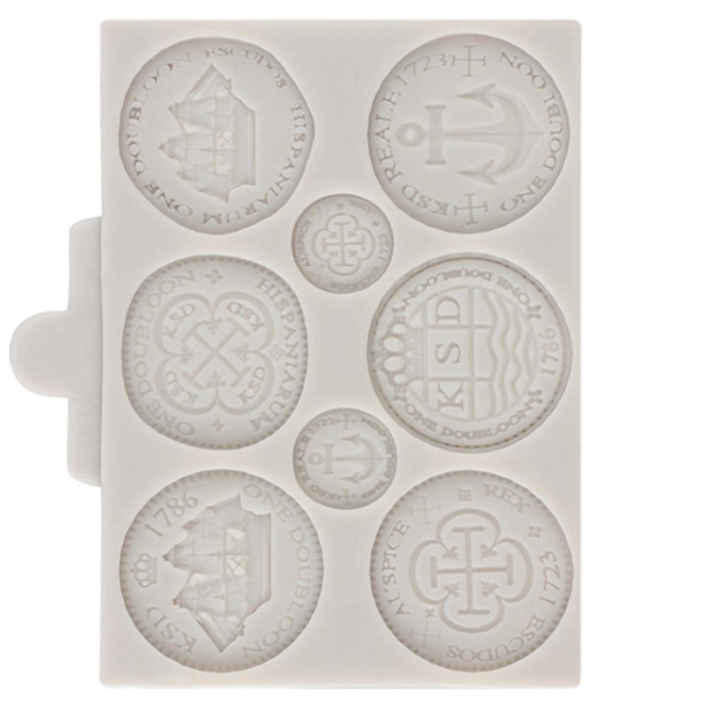 Treasure Coins Silicone Moulds DIY Cupcake Topper Fondant Cake Decorating Tools Candy Clay Chocolate Gumpaste Moulds