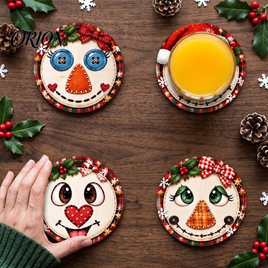 Rustic Wooden Coasters 4Pcs Christmas Snowman Coasters, Cute Face Drink Cup Natural Wood Mats, Heat Resistant UV Printed Tabletop Holiday Decorations