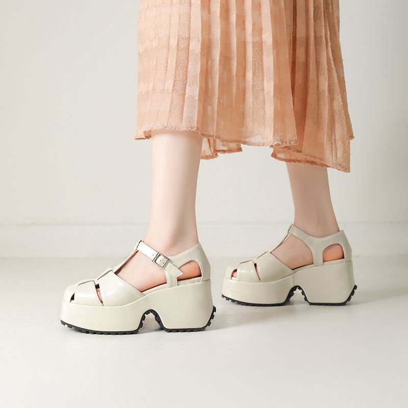 

Krazing Pot Polyurethane Spring Summer Size 43 Size 42 Prints Women Platform Women Round Toe Buckle Straps Waterproof Sandals 43 слоновая кость