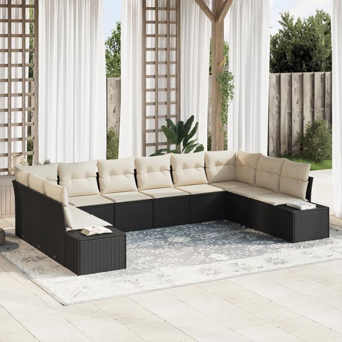 VidaXL Ensemble de canapé de jardin de 10 pièces avec coussins Noir Poly Rattan 3347237
