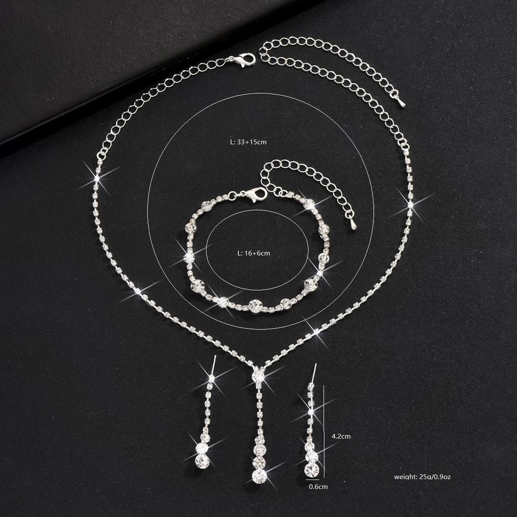 Simple Bridal Jewelry Set, Decoration, Light Luxury Zircon Necklace, Earrings, Bracelet Set, Multi-Color Selection