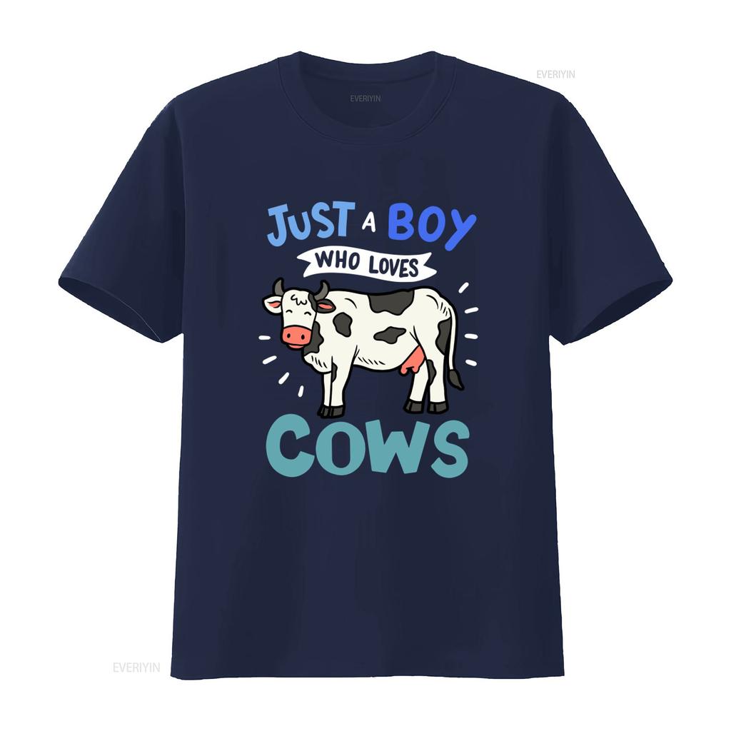 Cow Just A Boy Who Loves Cows T Shirt For Lovers Print Vintage Washed Versatile Slightly Casual Breathable Stretched