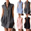 Sleeveless Stand Collar Shirt Dress for Women with Button Front and Pockets Casual Loose Fit Mini Dress for Vacation