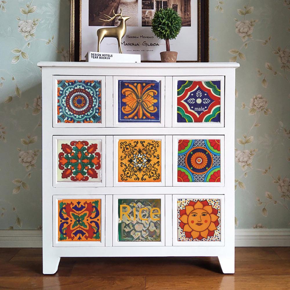 ET165 Antique Flower Mosaic Tile Decal - Retro Waterproof Removable Wall Sticker