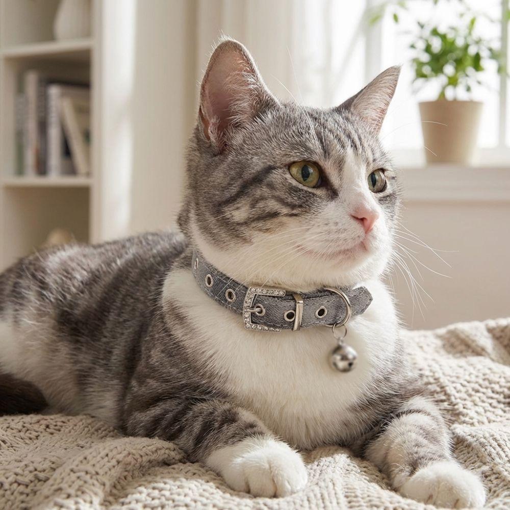 Metal Buckle Denim Dog Collar Soft Leather Adjustable Puppy Jean Collar Quick Release with Bell Anti-lost Cat Necklace