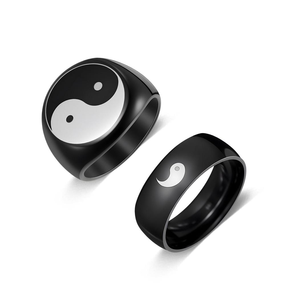 Cross-border National Ink Wash Bagua Men's Retro Ring Set