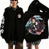 Nowa Oversize Bluza z Kapturem na Zamek Anime Demon Slayer Mężczyźni Kobiety Unisex Pulower Bluza Casualowa Streetwear Jesień Zima