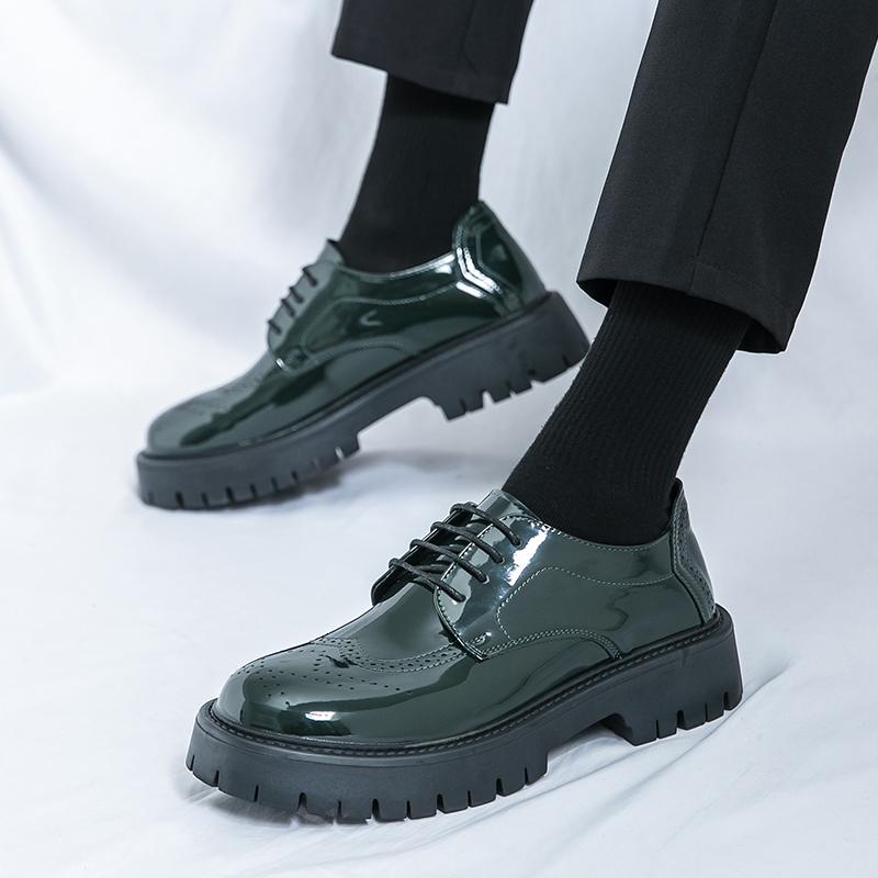 Fashion Lace Up Gentlemen's Wedding Shoes Brand Oxford Shoes Men Thick Sole Leather Shoes Mirror All-match Business Formal Men Footwear