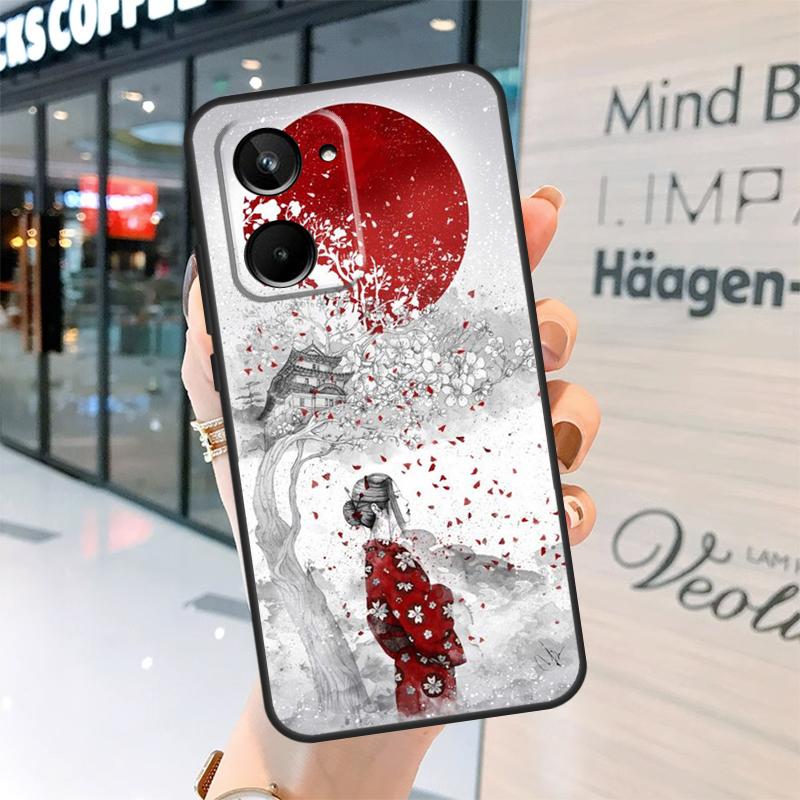 Japanese Geisha Case For Realme 15 13 12 10 11 14 Pro Plus GT6 GT7 C15 C35 C53 C55 C61 C63 C65 C67 C71 C75