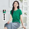 Knitted Shirt Summer Round Neck Thin Pullover Solid Color Elastic Women's Top