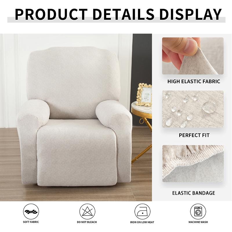 Stretch Recliner Chair Covers 4-Pieces for Reclining Chair Non Slip Recliner Cover Soft Fabric with Elastic Bottom for Kids Pets