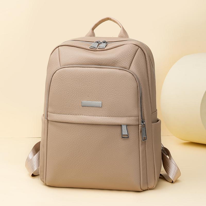 Einfarbiger PU-Rucksack Studenten-Schultasche Damen Rucksack mit großem Fassungsvermögen