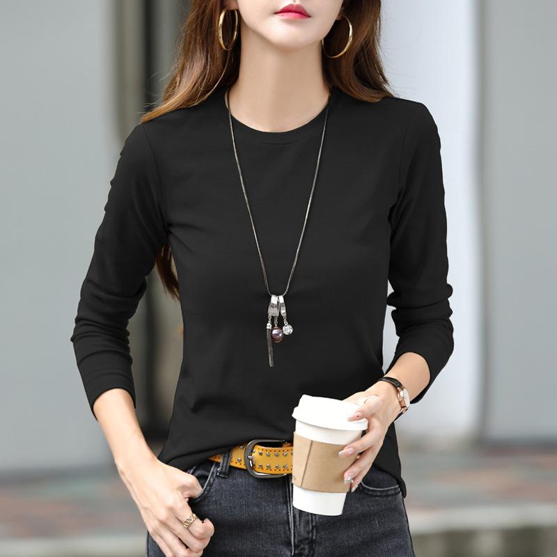 Spring and Autumn Interior Outer Long Sleeved T-shirts Solid Color Soft and Comfortable Women's T-shirts