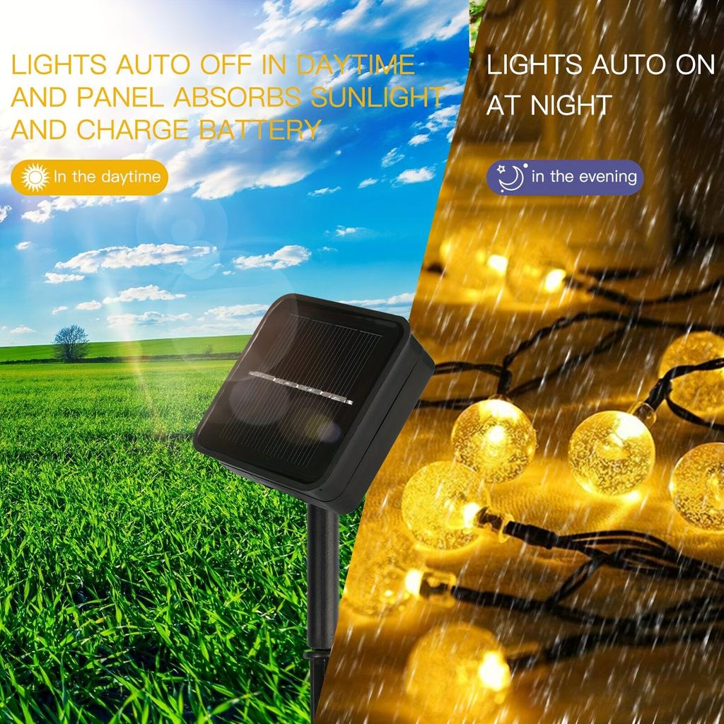 LED Solar String Lights Outdoor Waterproof Crystal Globe Lights with 8 Modes Garden Light for Patio Party Christmas Decoration