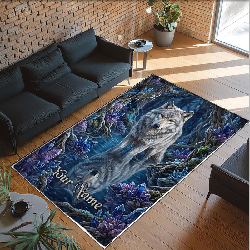 Covor de podea din catifea de cristal cu tematică vulpe, personalizat cu nume și text, covor cald pentru decorarea casei