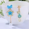 Chinese Fox Mask Folding Fan Asymmetrical Long Tassel Earrings For Women Girls Cherry Blossom Ear Hook Christmas Jewelry