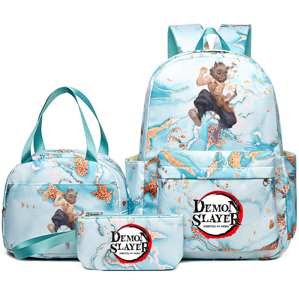 3Pcs/set Demon Slayer Printed Backpack with Handbag Pencil Case Teenager Student Girl Boy Large Capacity Waterproof Bookbag Schoolbag Travel Bag Gift