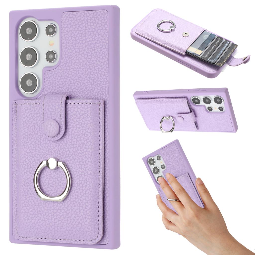 For Samsung Galaxy S25 Ultra Case with Ring Kickstand Drawing Type Card Slots Leather Back Cover