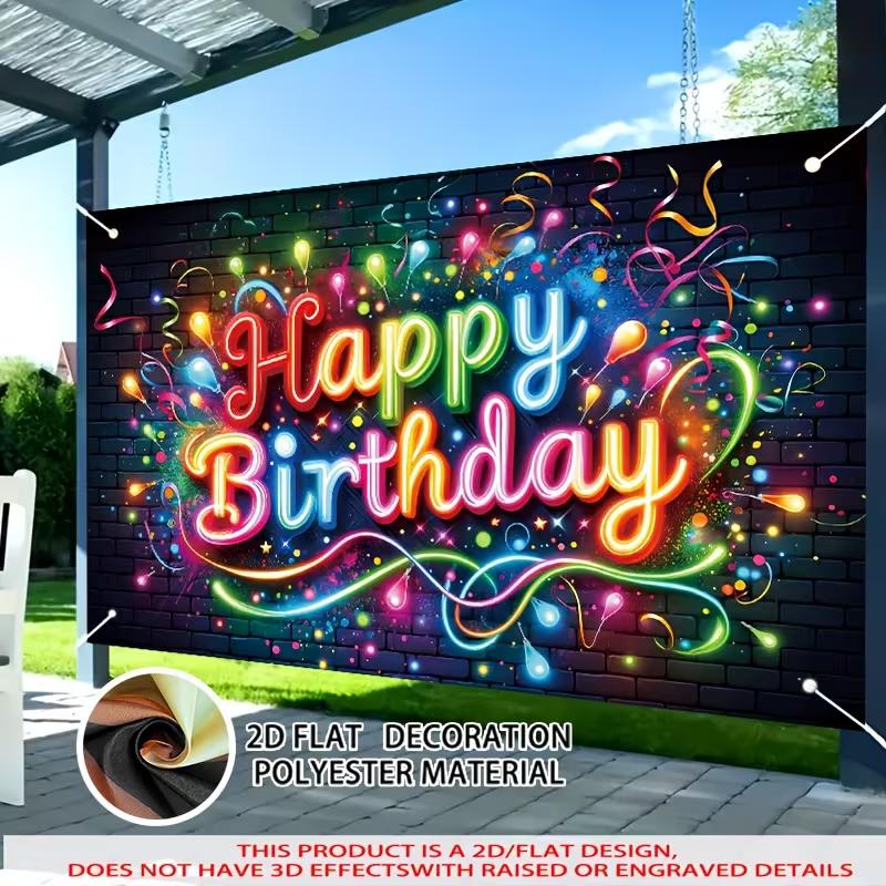 

2D Flat Printing Birthday Banner Colorful Neon Photography Background 47.2x31.5inch/120*80cm