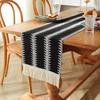 Cotton Linen Table Runner With Striped Patchwork Design Tassel Trim Modern Minimalist Long Cover Dining Room