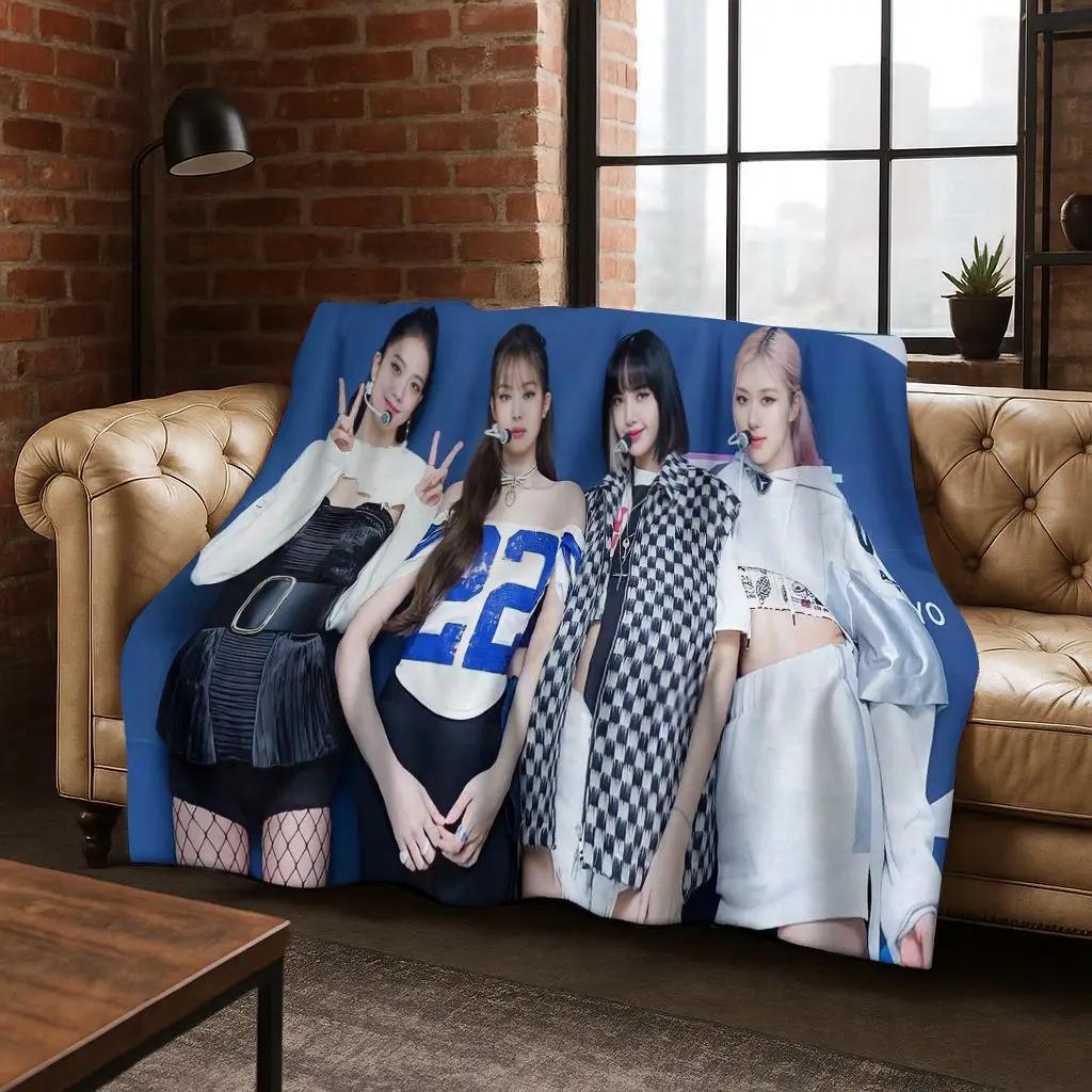 Fashion Kpop B-Black Pink Group Singer Star Flannel Blanket Soft Throw Blanket for Bed Bedroom Living Room Travel Picnic Gift