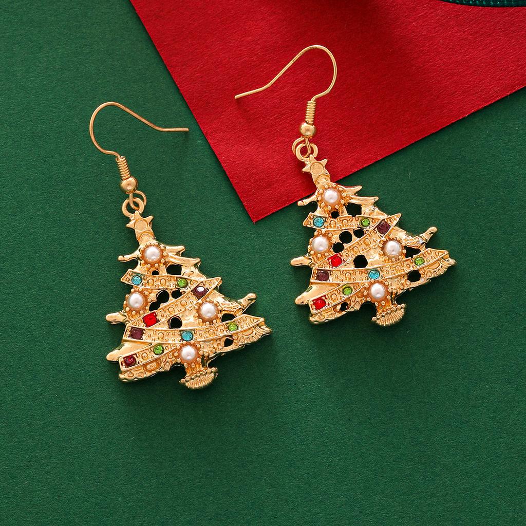 Chic Christmas Tree Earrings With Pearls And Colorful Crystals Minimalist Elegant Studs For Women Unique Holiday Jewelry Gift